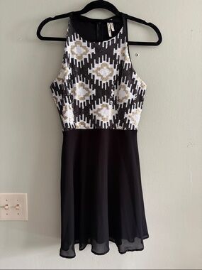 miami Black Mini Dress with White & Gold Sequin Bodice